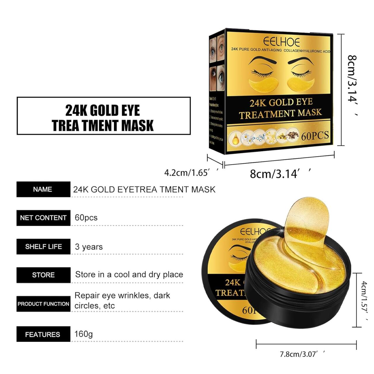 EELHOE 24K Gold Eye Taps – 60 unidades ✨👁️